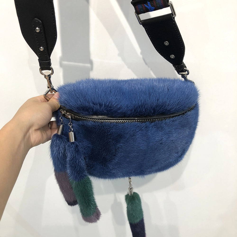 Women High Quality Real Mink Fur Bag Ladies Casual Handbag Chest Bag