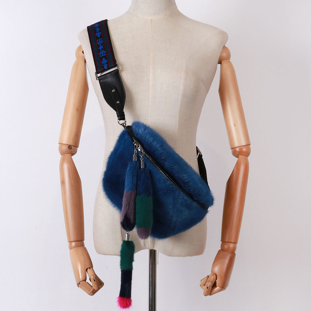 Women High Quality Real Mink Fur Bag Ladies Casual Handbag Chest Bag