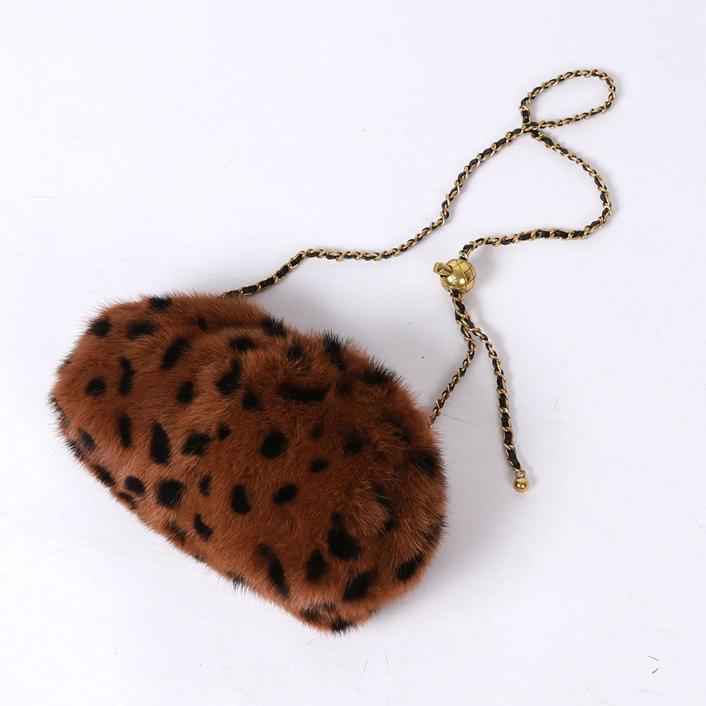 Chain Crossbody Shoulder Bag Leopard Real Mink Fur Hand Bags Women Ladies