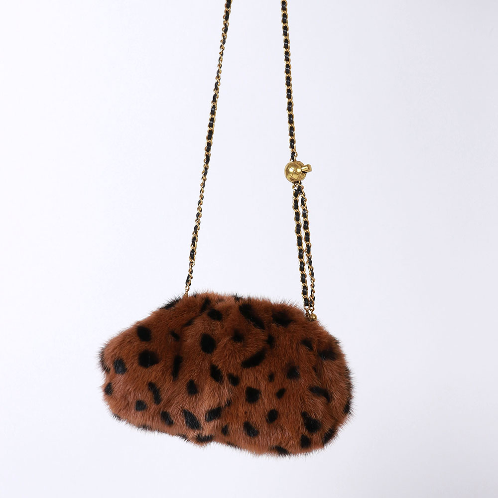 Chain Crossbody Shoulder Bag Leopard Real Mink Fur Hand Bags Women Ladies