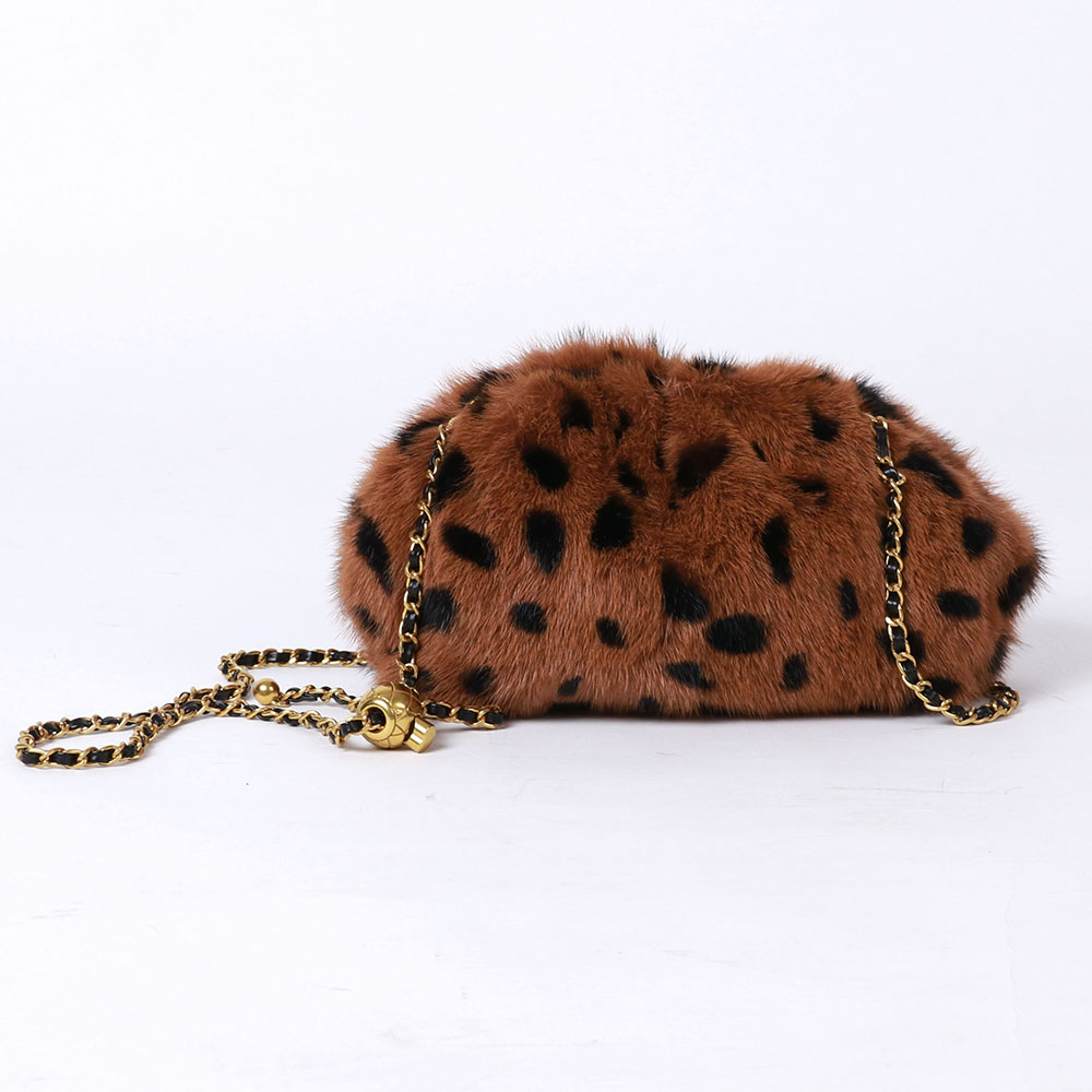 Chain Crossbody Shoulder Bag Leopard Real Mink Fur Hand Bags Women Ladies