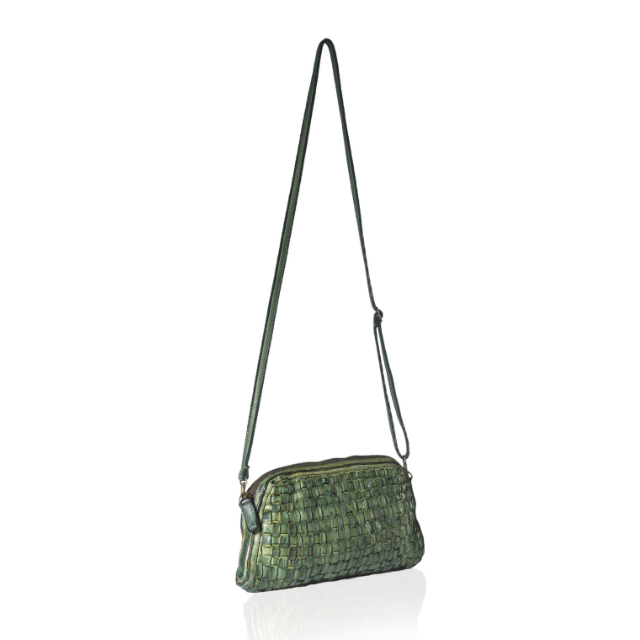 Made In Italy Handmade Zipper Closure Sage Green Color Real Genuine Leather Clutch Bag For Woman