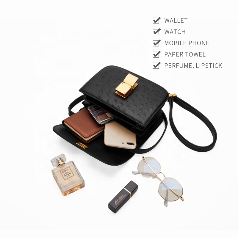New arrivals women hand bags leather handbag black ostrich skin handbag supplier red crossbody handb