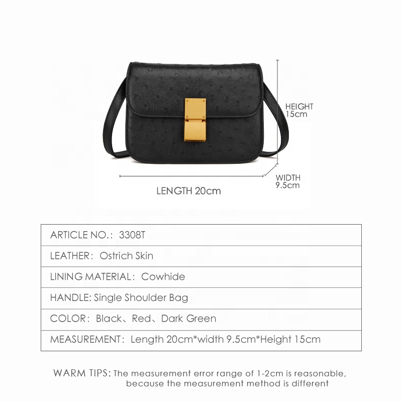 New arrivals women hand bags leather handbag black ostrich skin handbag supplier red crossbody handb