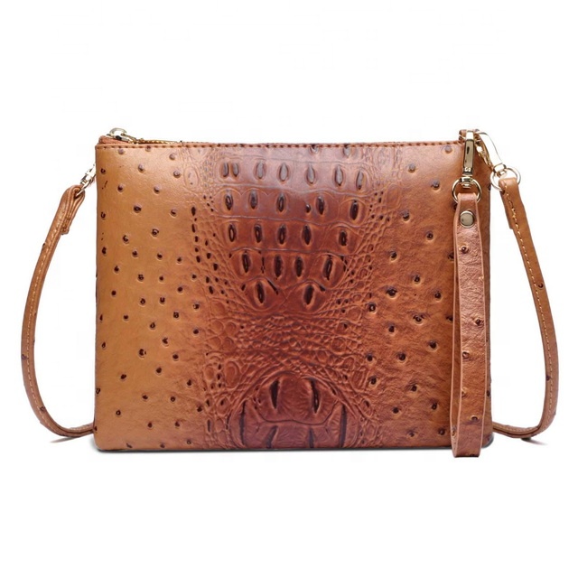 Ostrich Leather Envelope Crossbody Clutch Bag Ladi
