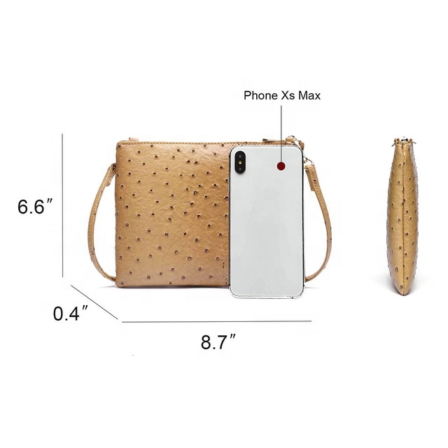 Ostrich Leather Envelope Crossbody Clutch Bag Ladi