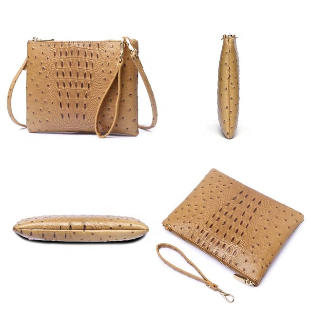 Ostrich Leather Envelope Crossbody Clutch Bag Ladi