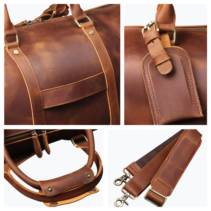 ANMAI Luxury Luggage Brown Men Travel Genuine Horse Leather Tote Bag Diagonal Large-capacity Duffle 