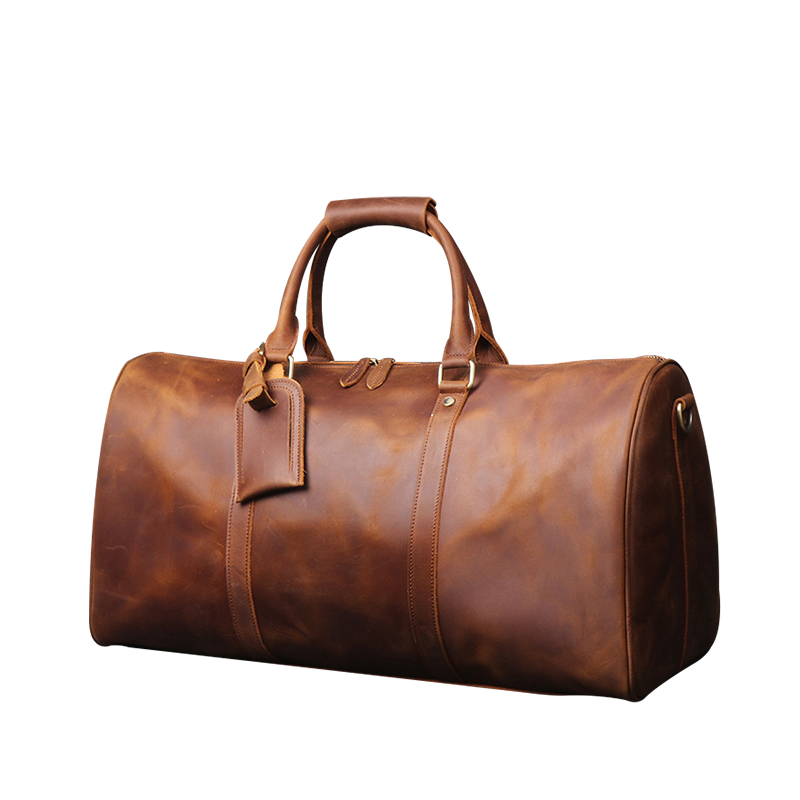 ANMAI Luxury Luggage Brown Men Travel Genuine Horse Leather Tote Bag Diagonal Large-capacity Duffle 