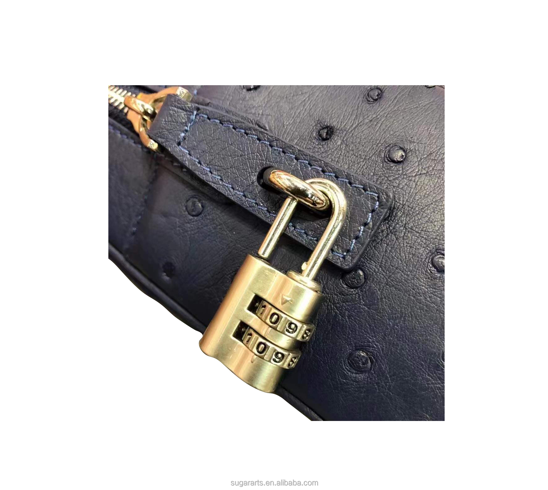 South Africa ostrich embossed leather Cowhide inner material bags key lock briefcase for men