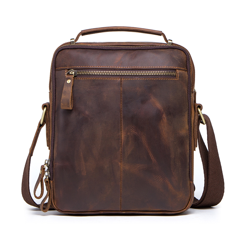 Contact's vintage crazy horse leather 9.7 inch pad genuine leather men anti theft shoulder messenger