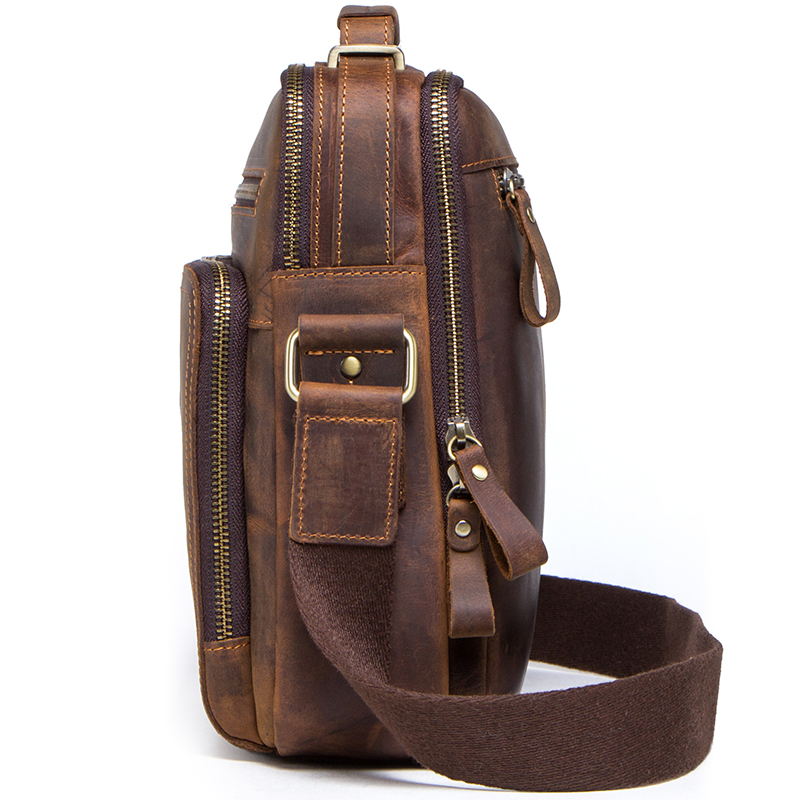 Contact's vintage crazy horse leather 9.7 inch pad genuine leather men anti theft shoulder messenger