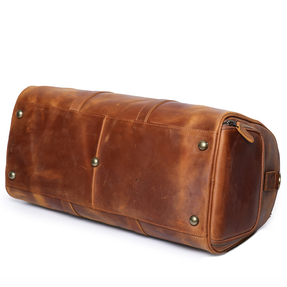 Vintage Brown Crazy Horse Leather Duffle Weekend Duffel Bag with Shoes Compartment Real Leather Trav
