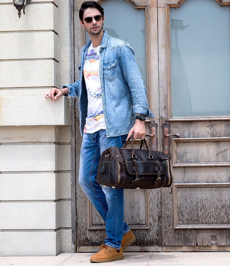 New Brand Leather Travel Duffle Bag Waterproof Luggage Bag Men With Shoe Compartment