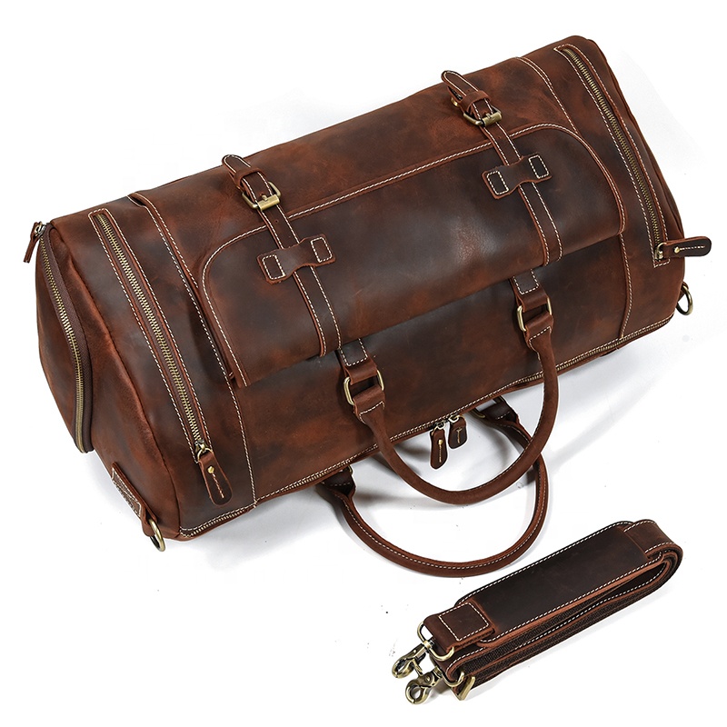 New Brand Leather Travel Duffle Bag Waterproof Luggage Bag Men With Shoe Compartment
