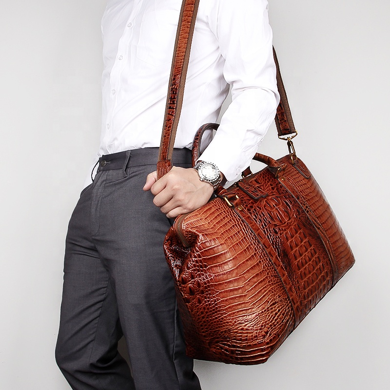 Customized new super fashion luxury hand luggage bag men and women crocodile pattern leather short d