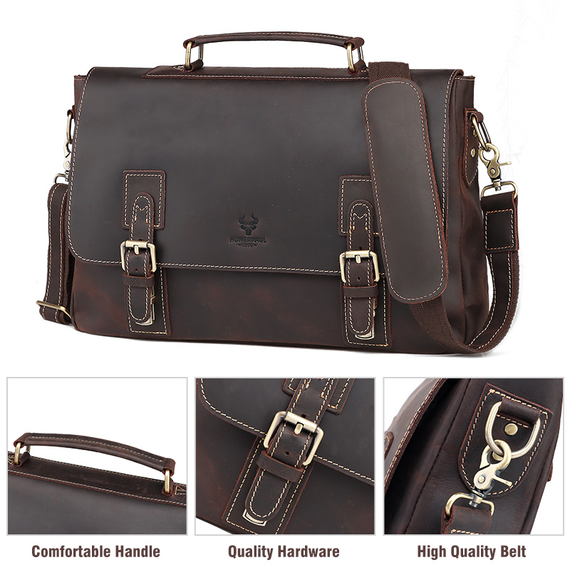 HUMERPAUL Dropship Wholesale Vintage Crazy Horse Leather Briefcase Men Satchel Genuine Leather Soft 