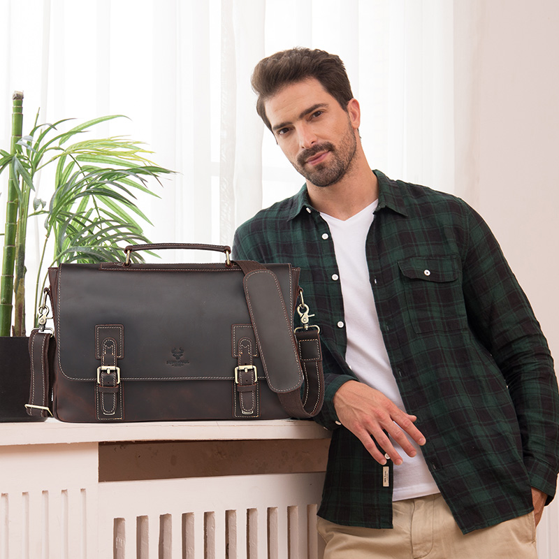 HUMERPAUL Dropship Wholesale Vintage Crazy Horse Leather Briefcase Men Satchel Genuine Leather Soft 