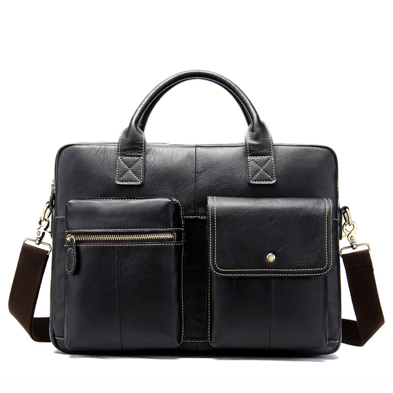 Men's Genuine Cow Leather Handbag Retro Casual One Shoulder Cross-body Business Computer Briefcase M