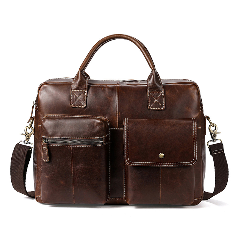 Men's Genuine Cow Leather Handbag Retro Casual One Shoulder Cross-body Business Computer Briefcase M