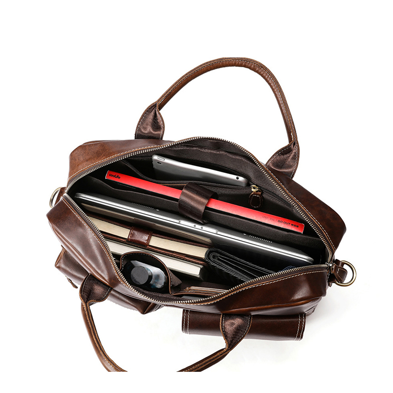 Men's Genuine Cow Leather Handbag Retro Casual One Shoulder Cross-body Business Computer Briefcase M