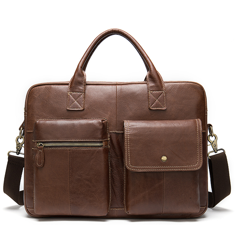 Men's Genuine Cow Leather Handbag Retro Casual One Shoulder Cross-body Business Computer Briefcase M