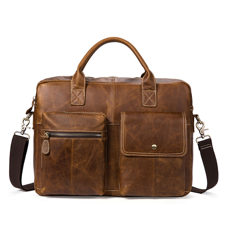 Men's Genuine Cow Leather Handbag Retro Casual One Shoulder Cross-body Business Computer Briefcase M