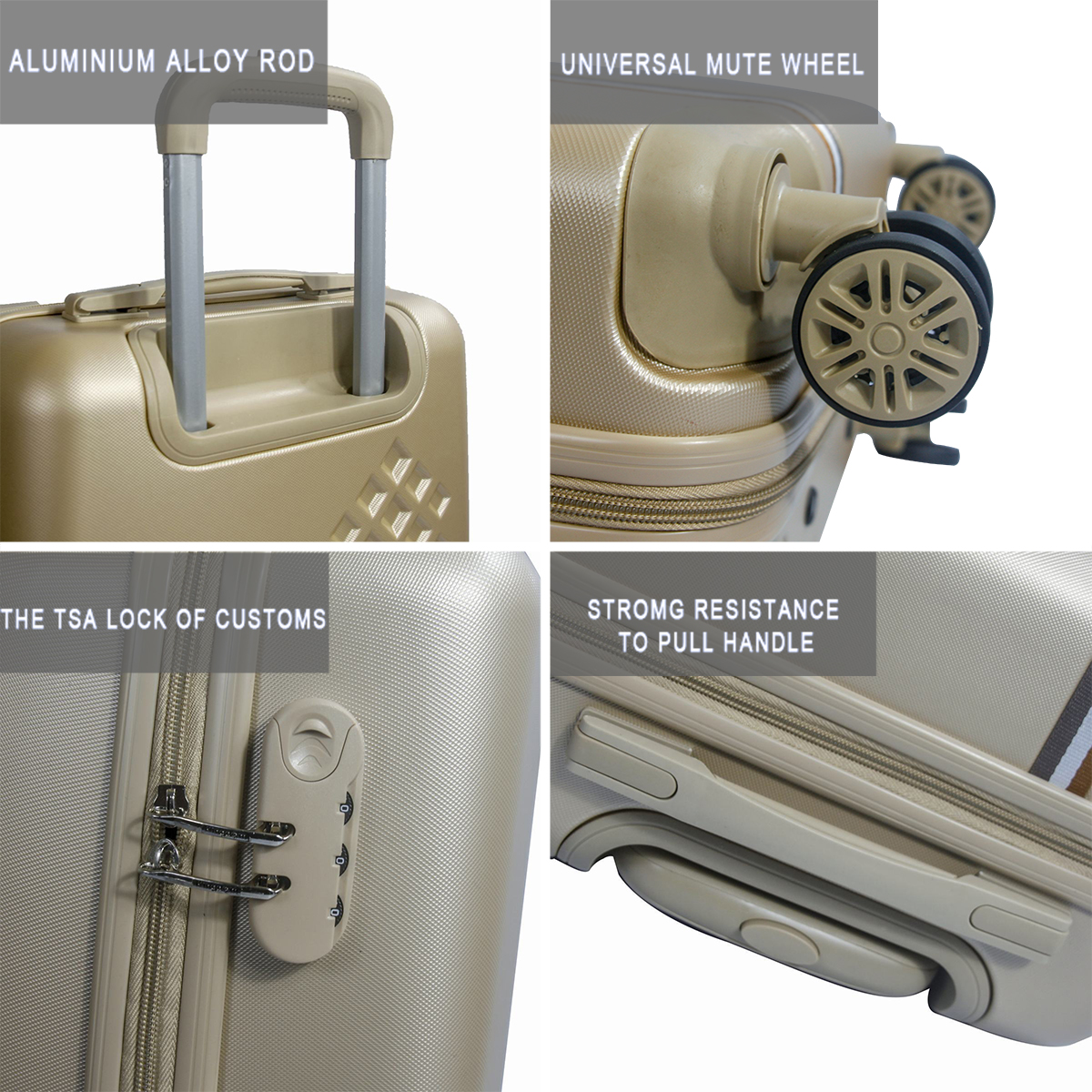 high quality fashion black hardcase plastic luxury trolley bag 5 pieces travel carry on suitcase abs