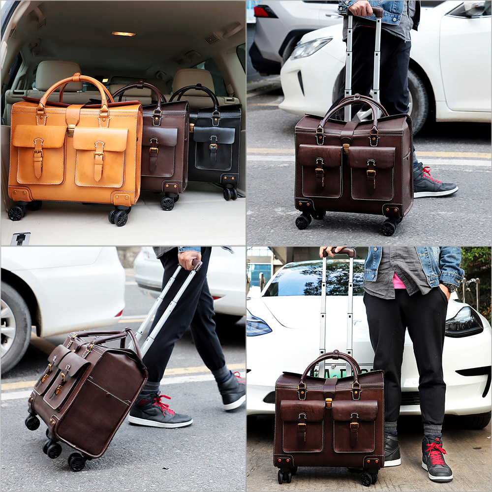 Genuine Leather Travelling Bags Luggage Trolley Se