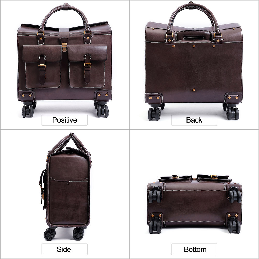 Genuine Leather Travelling Bags Luggage Trolley Se