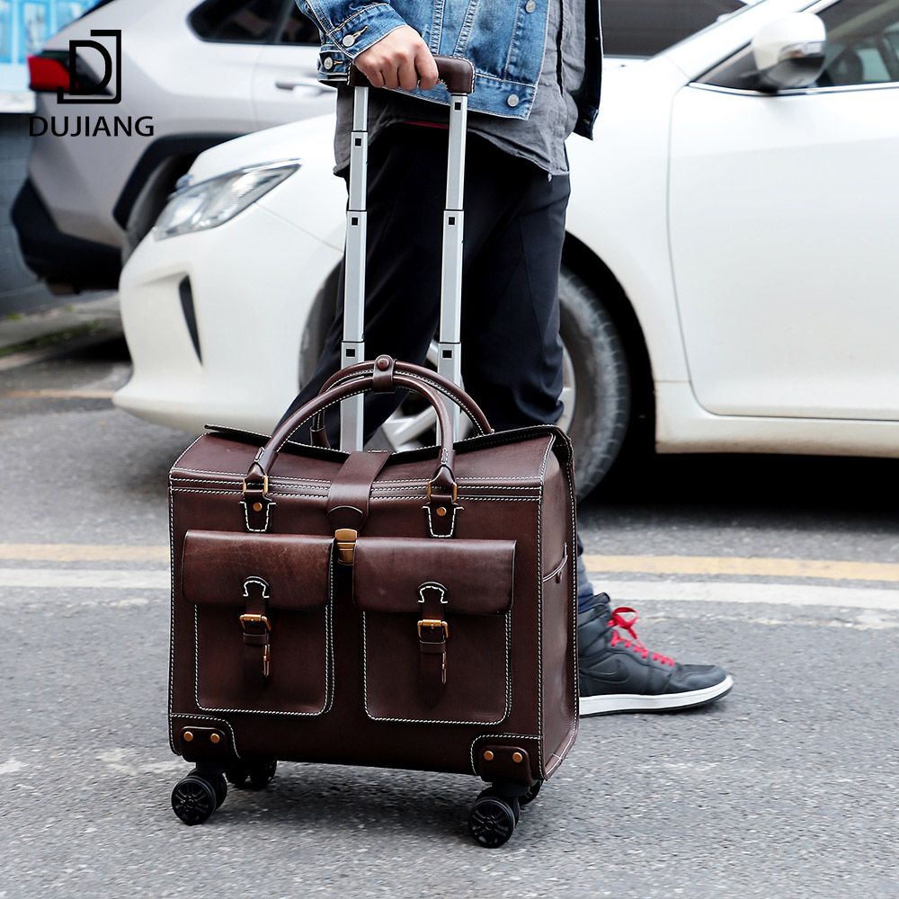 Genuine Leather Travelling Bags Luggage Trolley Se