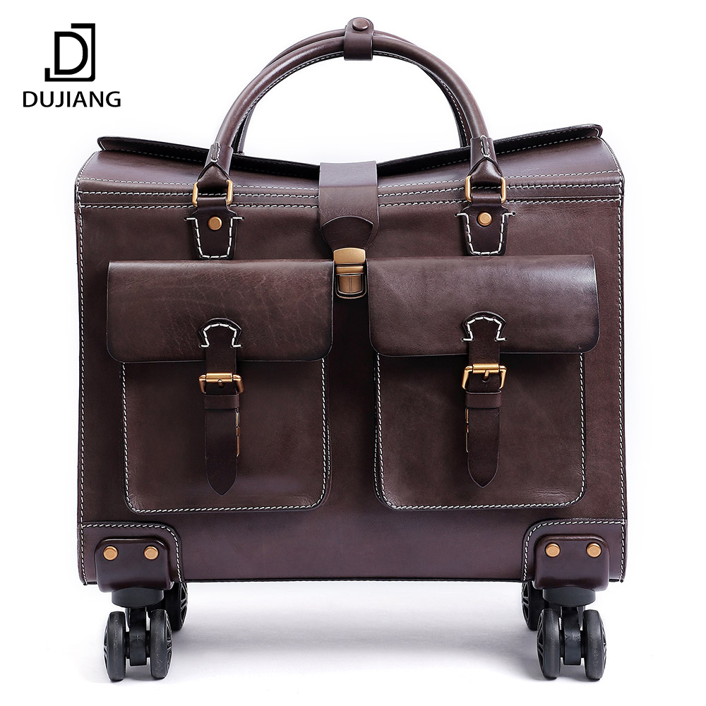 Genuine Leather Travelling Bags Luggage Trolley Se