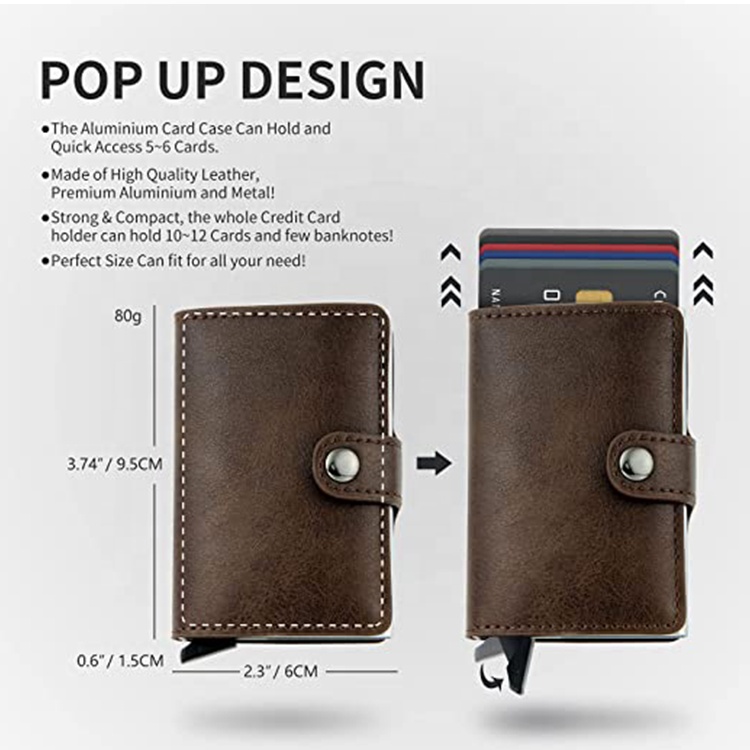 RFID Blocking PU Leather Vintage Aluminum Automati