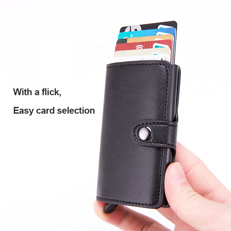 RFID Blocking PU Leather Vintage Aluminum Automati