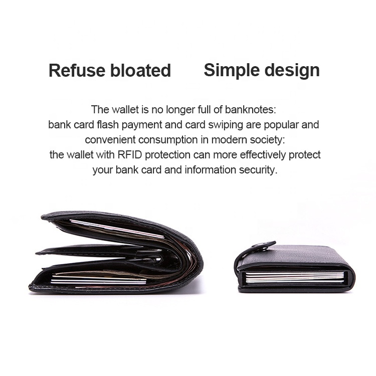 RFID Blocking PU Leather Vintage Aluminum Automati