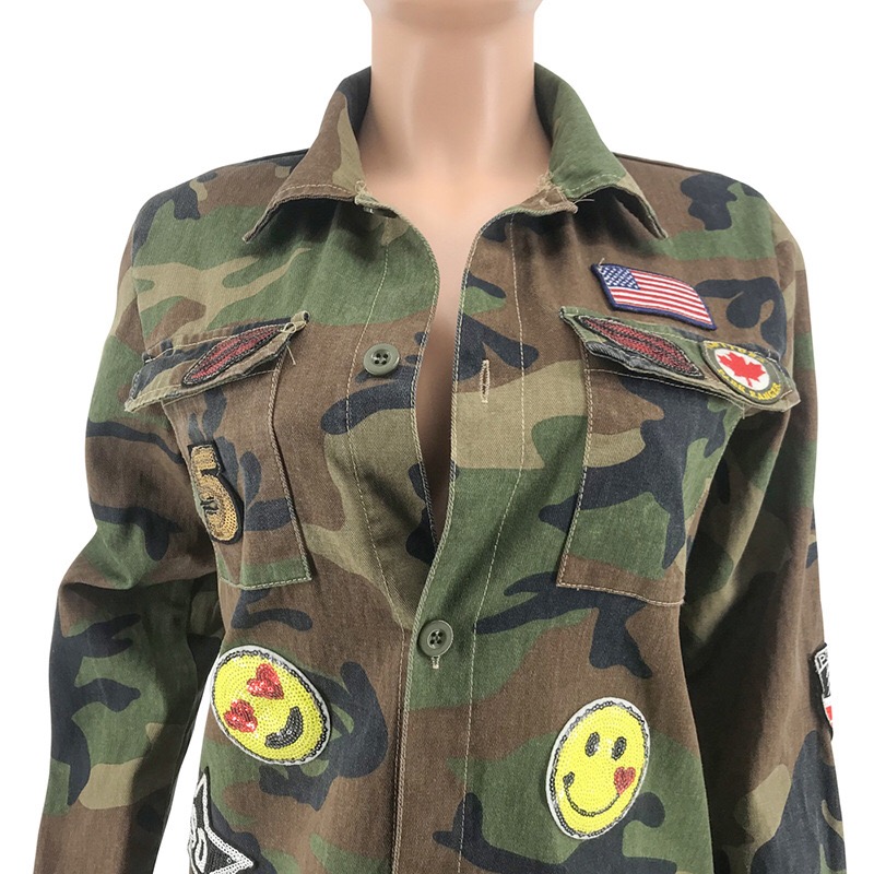 Camouflage Printing Applique Coat Long Sleeve Shir
