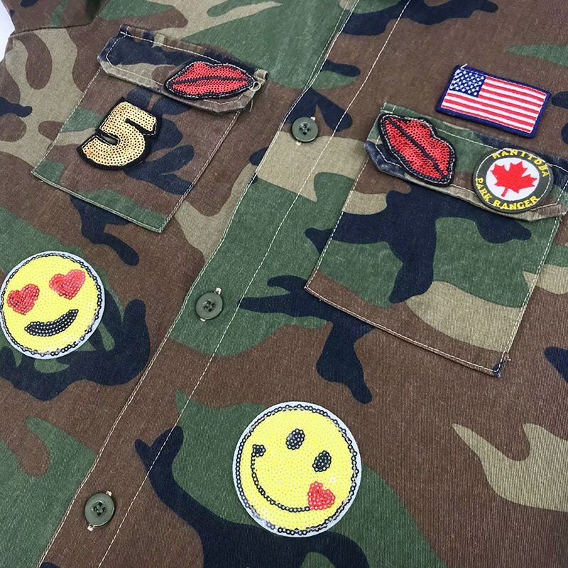 Camouflage Printing Applique Coat Long Sleeve Shir