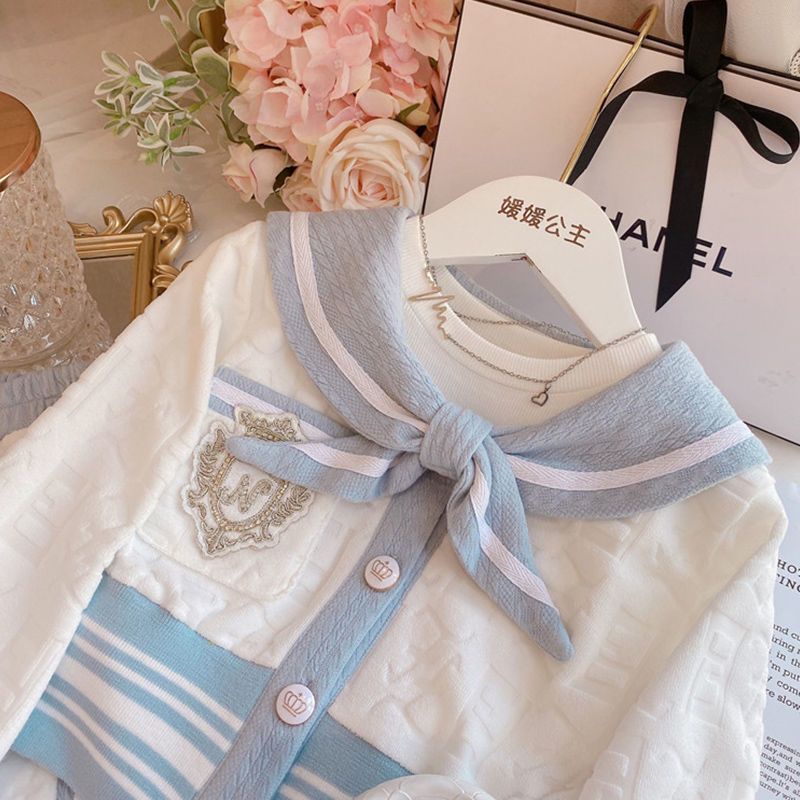 [Ready Stock] 3-14 years old girls' small fragrance suit autumn 2022 new Korean version medium and l