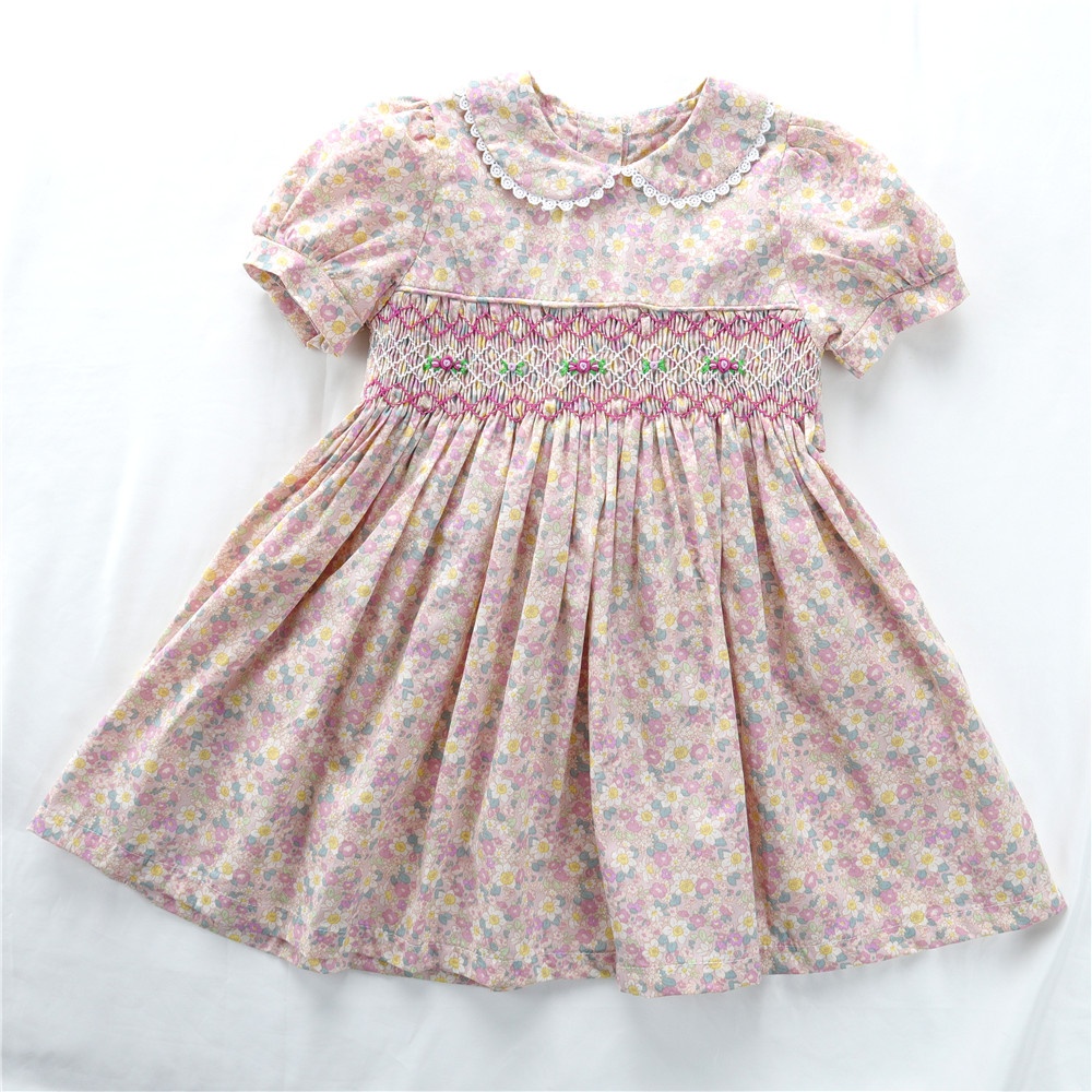 wholesale kids clothing smocked dress girls flower