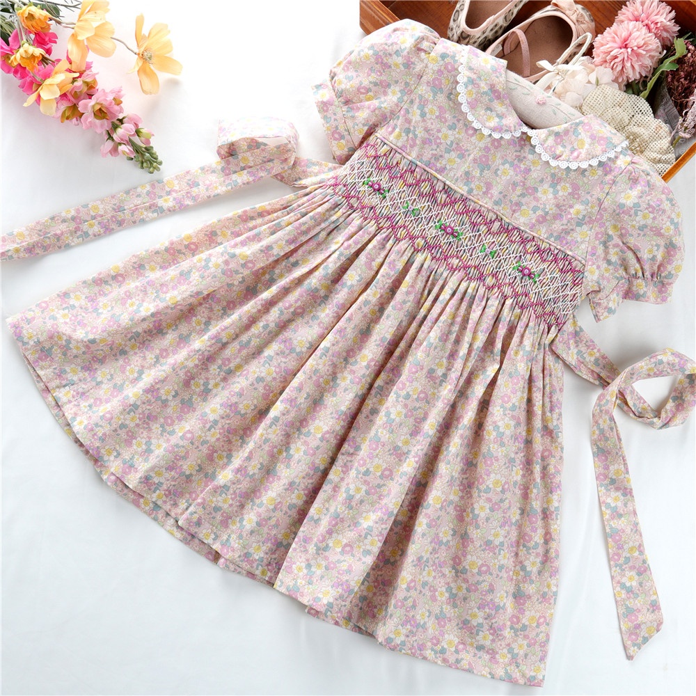 wholesale kids clothing smocked dress girls flower