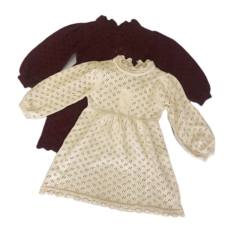 Kid Girls Princess dresses long sleeve hollow cott
