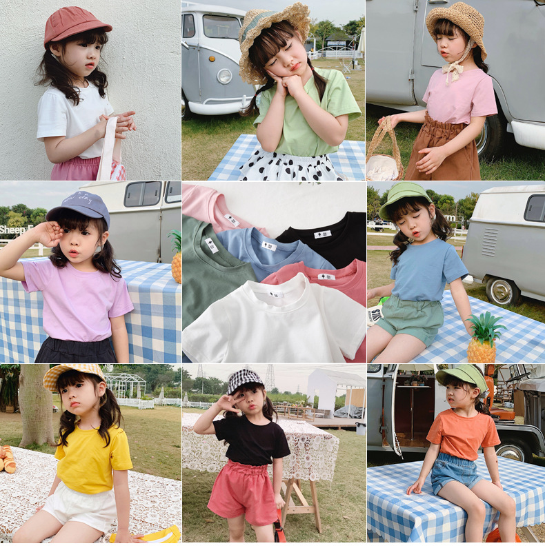 2022 Summer new children solid color top kids baby