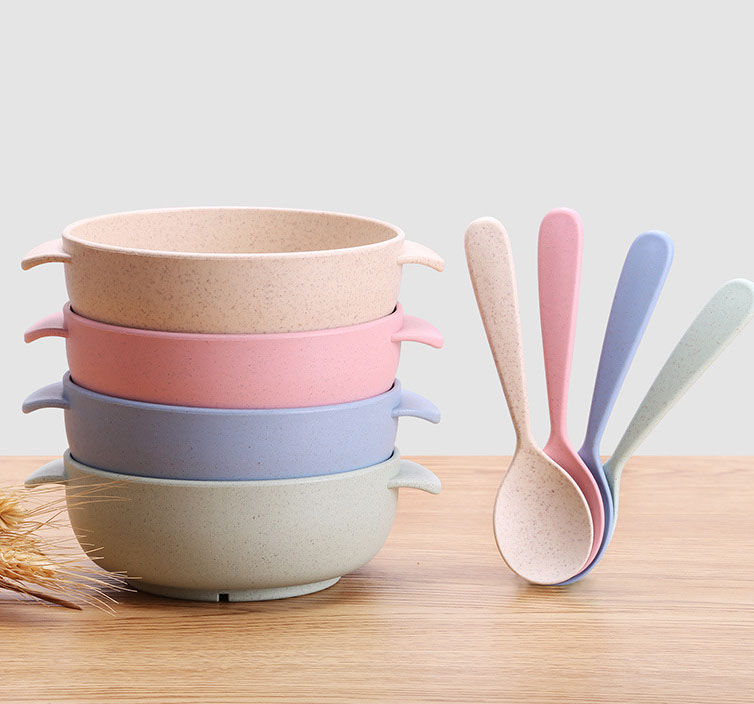 Wheat Straw Children's Bowl Spoon tableware set de