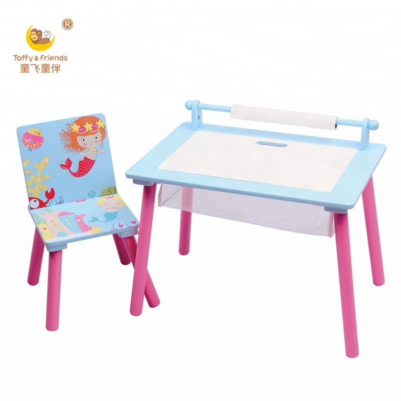 Wooden kids study table and chair set