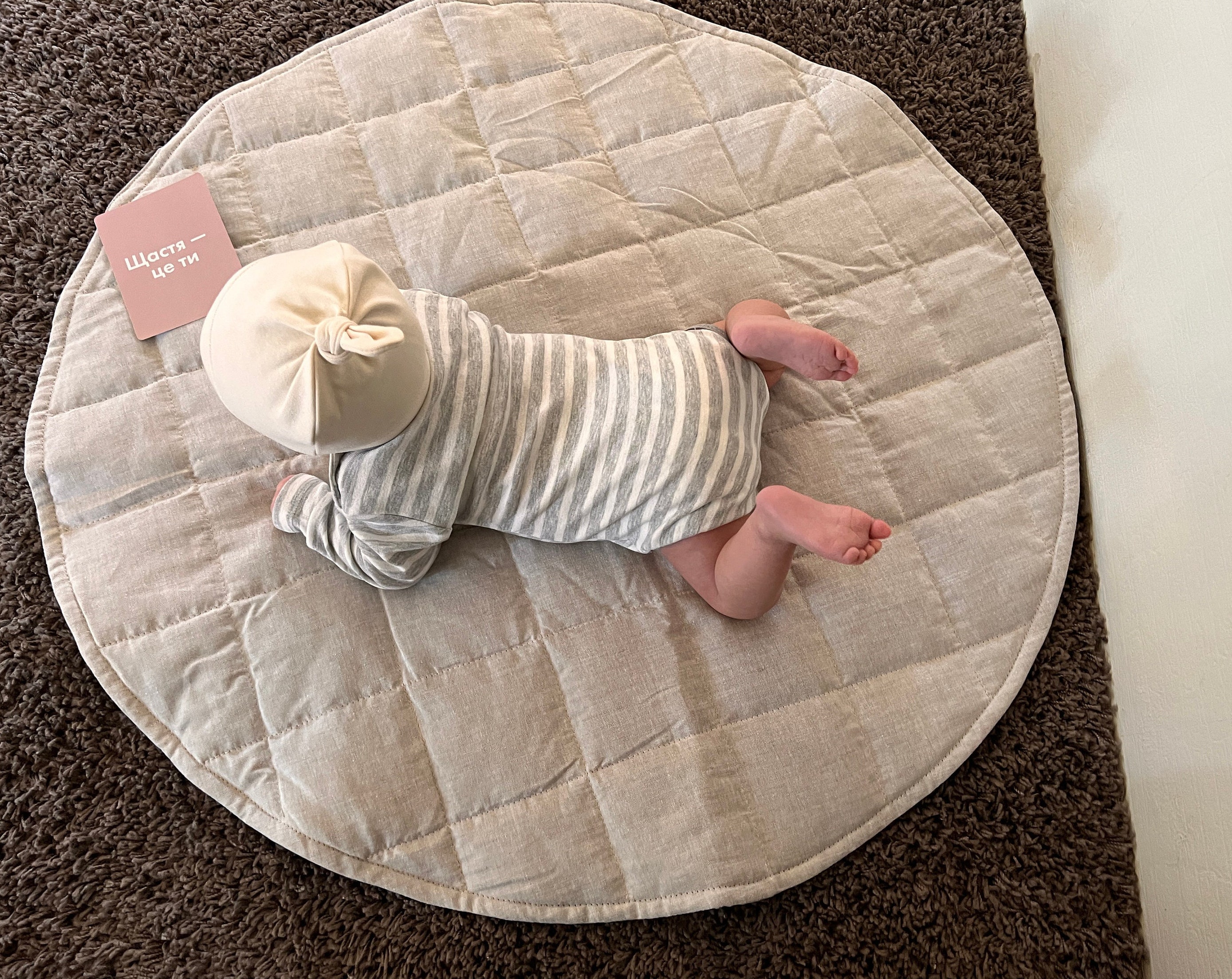 Washable Hemp Linen Round Bebe Alfombra Baby Crawl