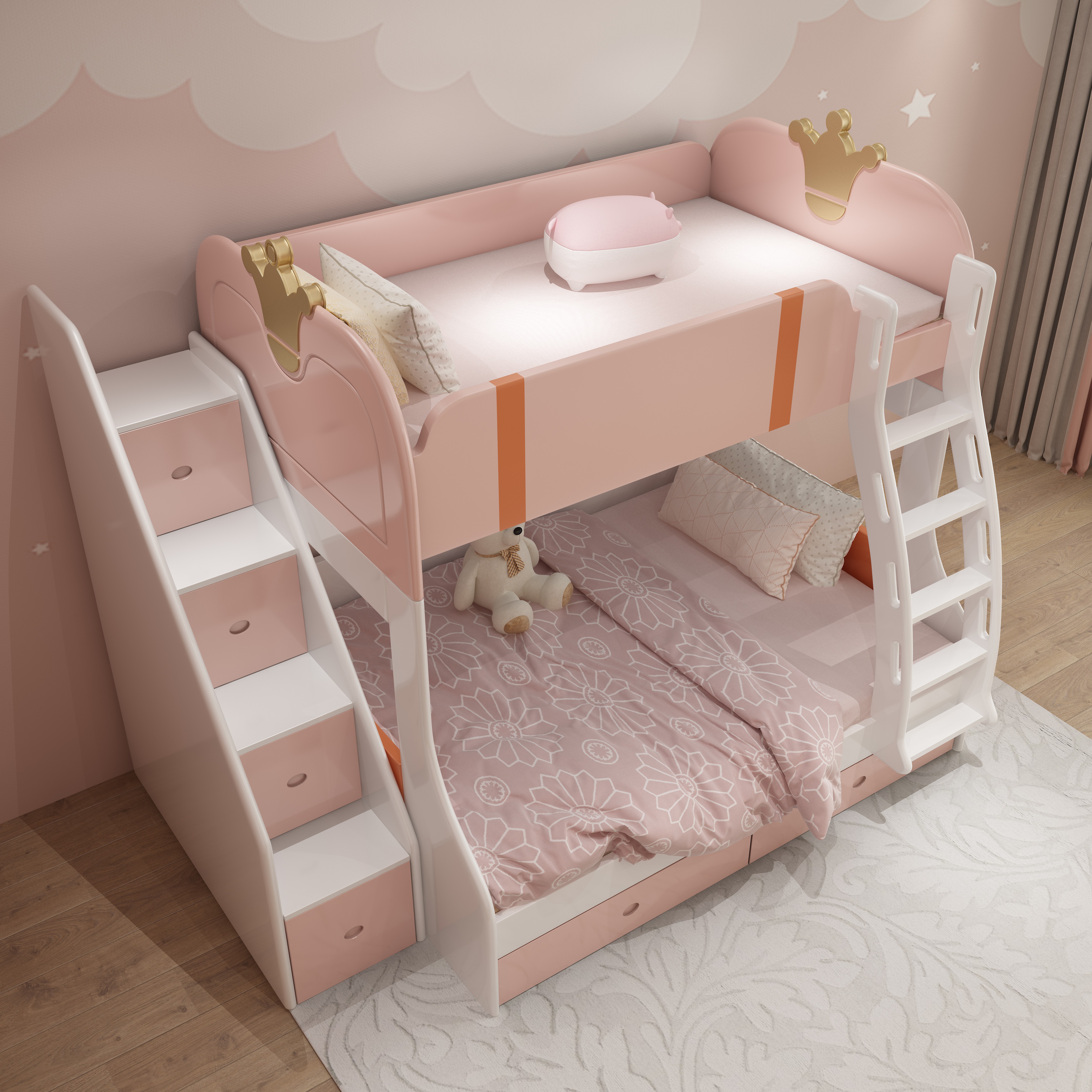 2022  Popular Multifunctional solid wood double princess bed mother and child bed double bunk bed ca