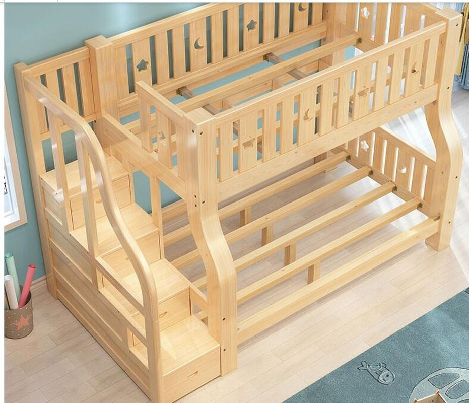 Upper and Lower Double Bunk Solid Wood Mother and Child Bed Adult Two Storey High and Low Bed Pine C