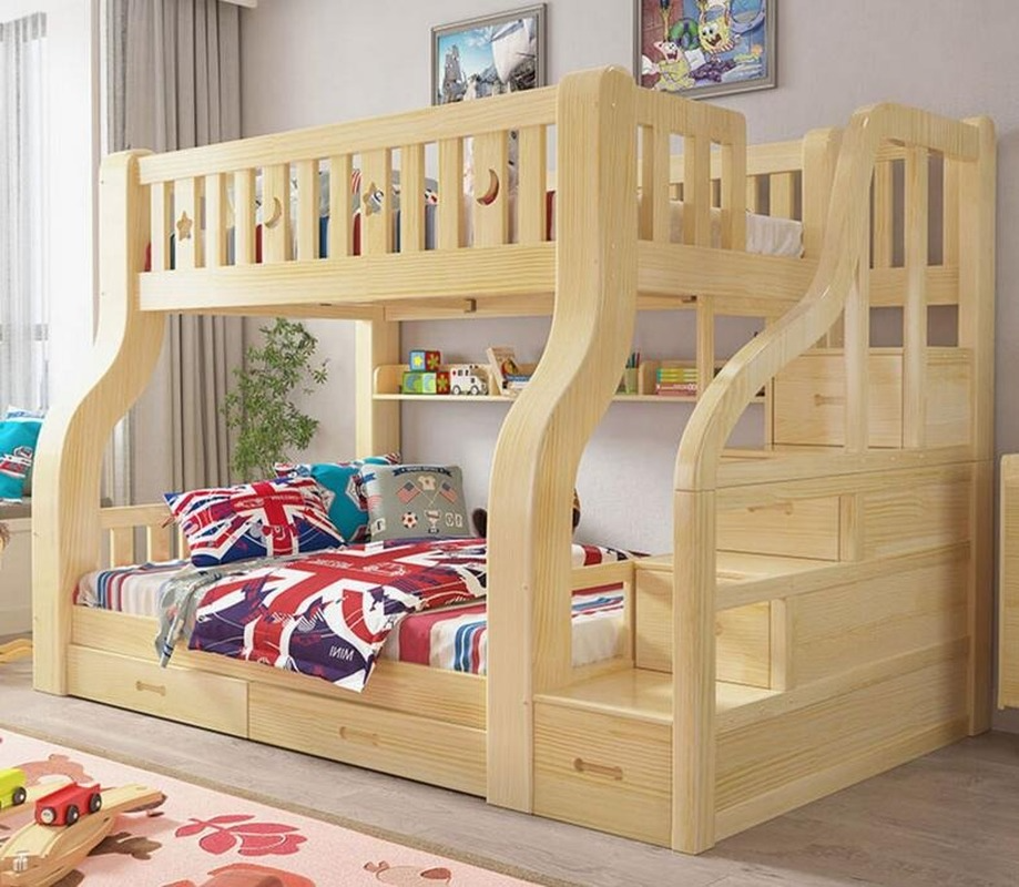 Upper and Lower Double Bunk Solid Wood Mother and Child Bed Adult Two Storey High and Low Bed Pine C