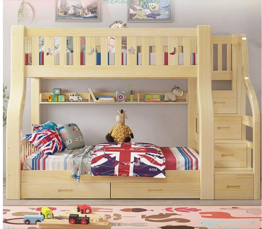 Upper and Lower Double Bunk Solid Wood Mother and Child Bed Adult Two Storey High and Low Bed Pine C