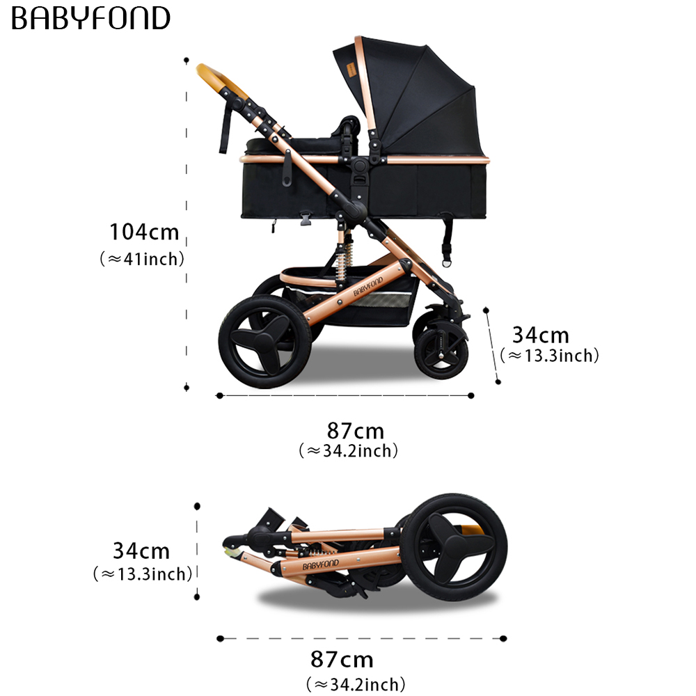 Luxury Baby Stroller 3 in 1 Portable Travel Baby Carriage Folding Prams Aluminum Frame High Landscap